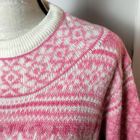 Vintage Pink and Cream Knit Crew Neck Sweater - Picture 4 of 7